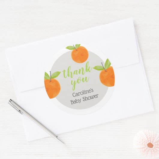 かわいいオレンジの赤ちゃん歓迎会感謝メッセージ ラウンドシール (封筒)