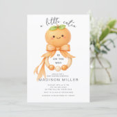 かわいいオレンジの赤ちゃん歓迎会招待状 招待状 (スタンド正面)