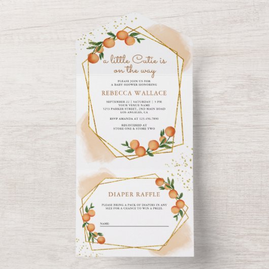 かわいいオレンジの赤ちゃん歓迎会 オールインワン招待状 (内側)