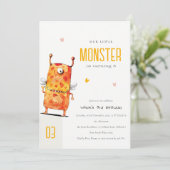 かわいいオレンジイエローのワンアイドモンスター子供の誕生日 招待状 (スタンド正面)
