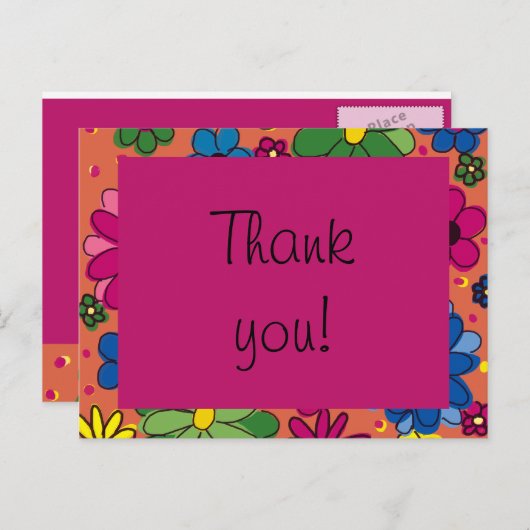 かわいいオレンジカラフルとフローラ誕生日ありがとう ポストカード (正面/裏面)