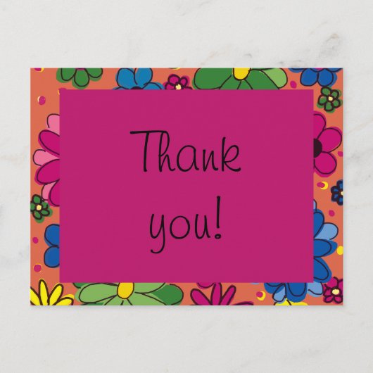 かわいいオレンジカラフルとフローラ誕生日ありがとう ポストカード (正面)