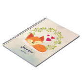 かわいいオレンジキツネとハートとグリーンリース ノートブック (左側)