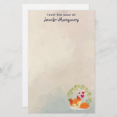 かわいいオレンジキツネとハートとグリーンリース 便箋 (正面/裏面)