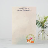 かわいいオレンジキツネとハートとグリーンリース 便箋 (スタンド正面)