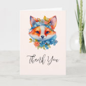 かわいいオレンジキツネとフローラクラウンありがとう カード (正面)