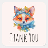 かわいいオレンジキツネとフローラクラウンありがとう スクエアシール (正面)
