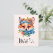 かわいいオレンジキツネとフローラクラウンありがとう ポストカード (スタンド正面)