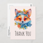 かわいいオレンジキツネとフローラクラウンありがとう ポストカード (正面/裏面)
