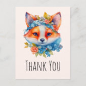 かわいいオレンジキツネとフローラクラウンありがとう ポストカード (正面)