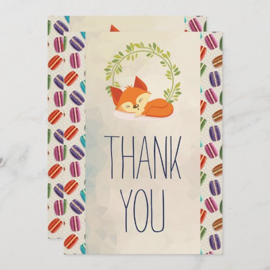かわいいオレンジキツネとリースありがとう サンキューカード (正面/裏面)