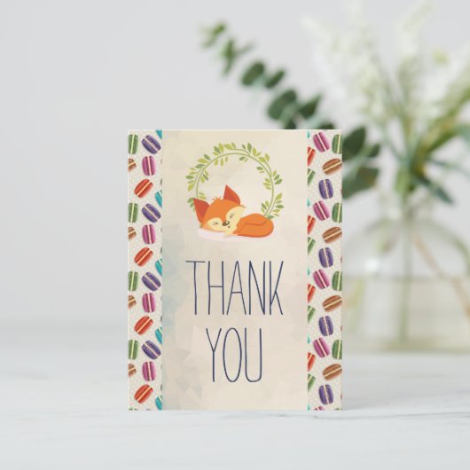 かわいいオレンジキツネとリースありがとう ポストカード (スタンド正面)