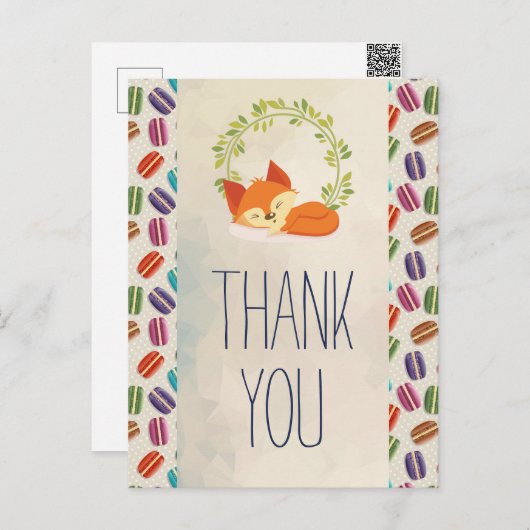 かわいいオレンジキツネとリースありがとう ポストカード (正面/裏面)