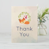 かわいいオレンジキツネとリースとハートありがとう サンキューカード (スタンド正面)