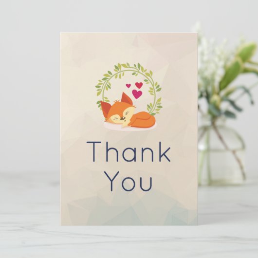 かわいいオレンジキツネとリースとハートありがとう サンキューカード (スタンド正面)