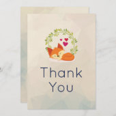 かわいいオレンジキツネとリースとハートありがとう サンキューカード (正面/裏面)