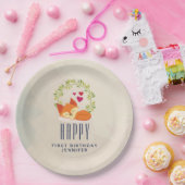 かわいいオレンジキツネとリースとハート誕生日 ペーパープレート (パーティー)