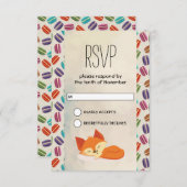 かわいいオレンジキツネとリース誕生日RSVP 招待状 (正面/裏面)