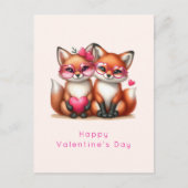 かわいいオレンジキツネインラブバレンタインデー シーズンポストカード (正面)