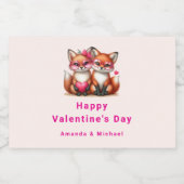 かわいいオレンジキツネインラブバレンタインデー スパークリングワインラベル (シングルラベル)