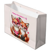 かわいいオレンジキツネインラブバレンタインデー ラージペーパーバッグ (正面アングル)