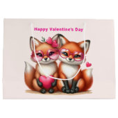 かわいいオレンジキツネインラブバレンタインデー ラージペーパーバッグ (裏面)