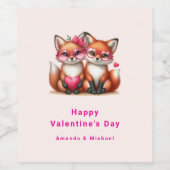 かわいいオレンジキツネインラブバレンタインデー ワインラベル (シングルラベル)