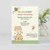 かわいいオレンジキティ猫と花の誕生日 招待状 (スタンド正面)