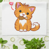 かわいいオレンジキティ猫 キッチンタオル (折り畳み)