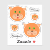 かわいいオレンジキャット顔と文字 シール (シート)