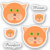 かわいいオレンジキャット顔と文字 シール (正面)
