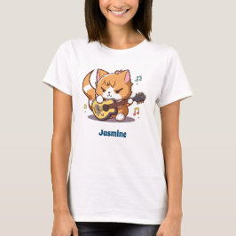 かわいいオレンジキャッ遊トのギター Tシャツ
