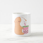 かわいいオレンジギニア豚いちごバブルを飲む コーヒーマグカップ (中央)