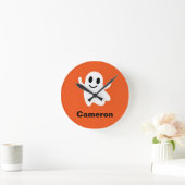 かわいいオレンジサークルニコニリングハロウィーン幽霊 ラウンド壁時計 (ホーム)