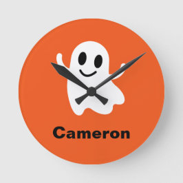 かわいいオレンジサークルニコニリングハロウィーン幽霊 ラウンド壁時計