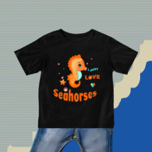 かわいいオレンジシーホース ベビーTシャツ