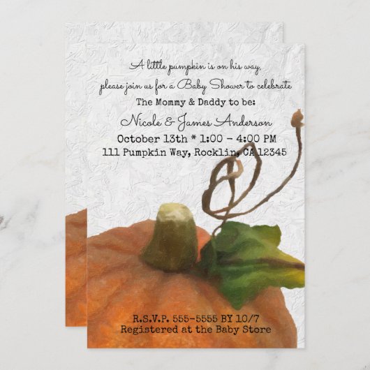 かわいいオレンジストーリーブックプリンセスベビーシャワー 招待状 (正面/裏面)