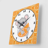 かわいいオレンジスライスのマウスキッチンウォール時計 スクエア壁時計 (傾斜)