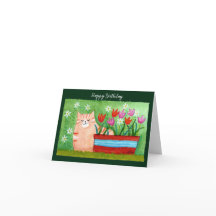 かわいいオレンジタビーキャットインガーデン猫好き誕生日