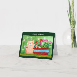 かわいいオレンジタビーキャットインガーデン猫好き誕生日 カード