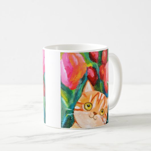 かわいいオレンジタビー猫かわいらしフローラ猫好き コーヒーマグカップ (正面右)