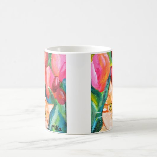 かわいいオレンジタビー猫かわいらしフローラ猫好き コーヒーマグカップ (中央)