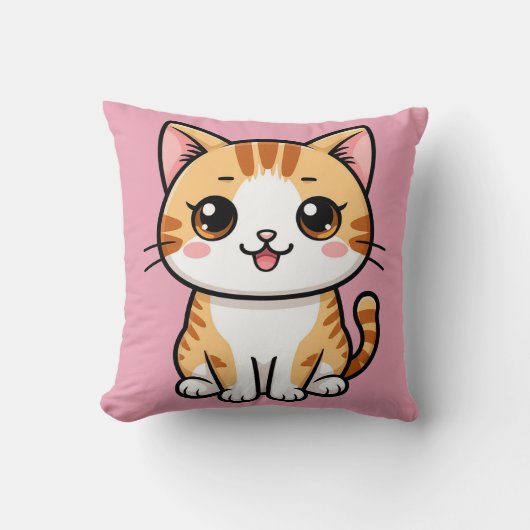 かわいいオレンジタビー猫のキャラクターアニマルスタイル 🐱 クッション (正面)