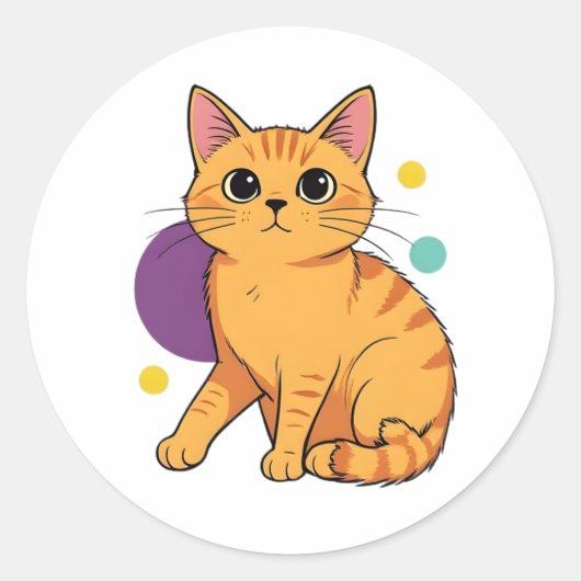 かわいいオレンジタビー猫のキャラクターデザイン ラウンドシール (正面)