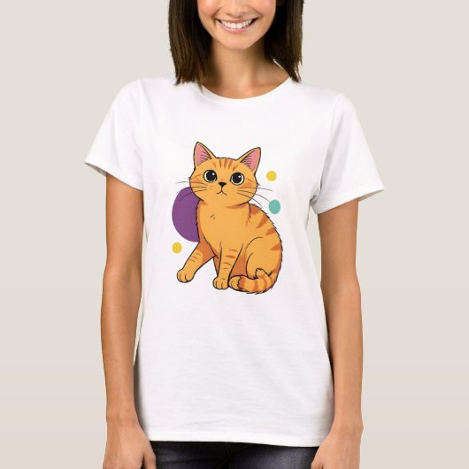 かわいいオレンジタビー猫のキャラクター Tシャツ (正面)