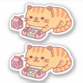 かわいいオレンジタビー猫のゲーム三昧 シール (正面)