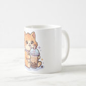 かわいいオレンジタビー猫のボバ飲み コーヒーマグカップ (正面右)