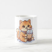 かわいいオレンジタビー猫のボバ飲み コーヒーマグカップ (中央)
