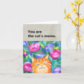 かわいいオレンジタビー猫ニャーニャーニャー大好き カード (黄色い花)