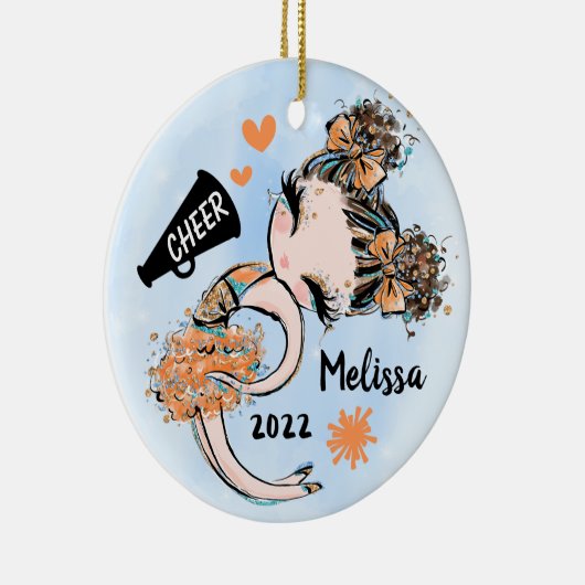 かわいいオレンジチアリーダガールオーナメントブラウンヘア セラミックオーナメント (右)